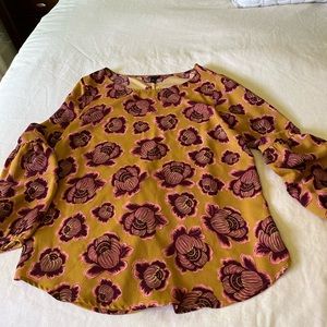 Loft mustard colored floral blouse size M